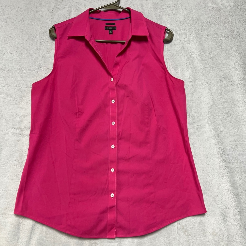 Talbots Sleeveless Button Down Shirt Womens 12 Pink Non-Iron Collared